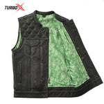 Motorbike Leather inside printed Vest Stylish Biker Vest in Black/Green