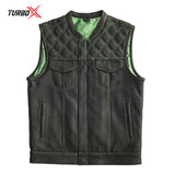 Motorbike Leather inside printed Vest Stylish Biker Vest in Black/Green