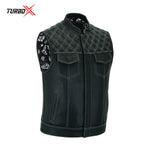 Motorbike Leather inside printed Vest Stylish Biker Vest in Black/White