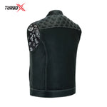 Motorbike Leather inside printed Vest Stylish Biker Vest in Black/White