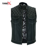 Motorbike Leather inside printed Vest Stylish Biker Vest in Black/White