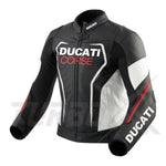 New Ducati Men Motorcycle Leather Racing Jacket Black/White/Red Custom Made