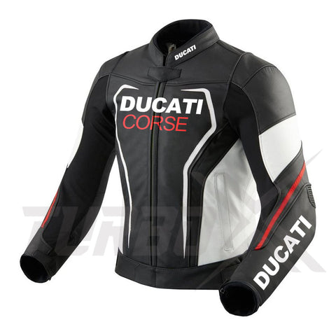 New Ducati Men Motorcycle Leather Racing Jacket Black/White/Red Custom Made