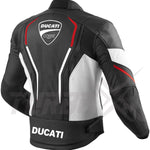 New Ducati Men Motorcycle Leather Racing Jacket Black/White/Red Custom Made