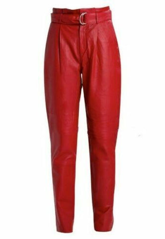 Damen Rote Farbe Casual Leder Hose