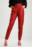 Women Red Color Casual Leather Pant/Trouser