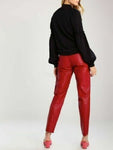 Women Red Color Casual Leather Pant/Trouser