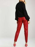 Damen Rote Farbe Casual Leder Hose