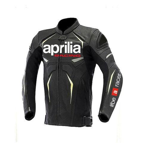 Aprilia Men Motogp Leather Racing Jacket Black/White CE armored Riding Jacket