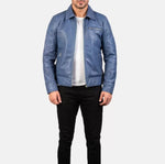 Men's slim fit leather bomber jacket