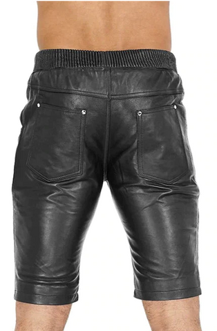 Men s Black Leather Jogger Shorts in Real Cowhide Leather Turbo X Gears