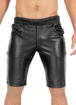 Schwarze Joggingshorts aus echtem Rindsleder für Herren