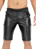 Schwarze Joggingshorts aus echtem Rindsleder für Herren