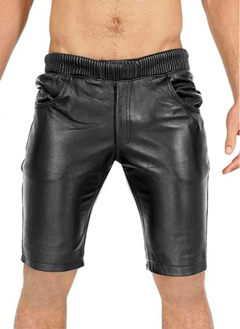 Men's Black Leather Jogger Shorts in Real Cowhide Leather