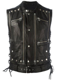 MENS LEATHER SWAT MOTORBIKE VEST WAISTCOAT