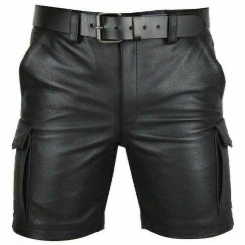 Herren Leder Shorts Schwarz Casual