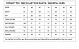 Leather shorts size chart