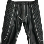 Men's Genuine Leather Gay White Piping Saddle Style Jeans Trousers Pants