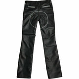 Men's Genuine Leather Gay White Piping Saddle Style Jeans Trousers Pants