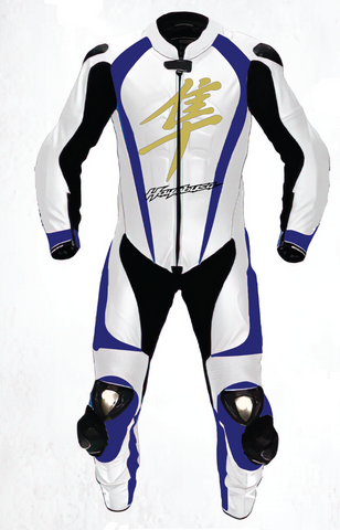 SUZUKI HAYABUSA MEN MOTORBIKE MOTORCYCLE LEATHER RACING SUIT WHITE / BLUE COLOR